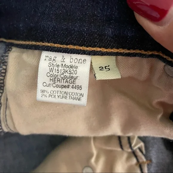 Rag&Bone Mid Rise Skinny Dark Wash Heritage Jeans Size 25 - Picture 9 of 14